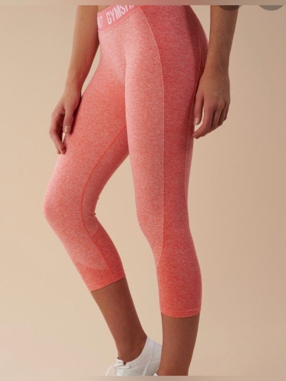 Women’s Gymshark Coral-Pink Seamless High-Waist Flex cropped leggings size XS